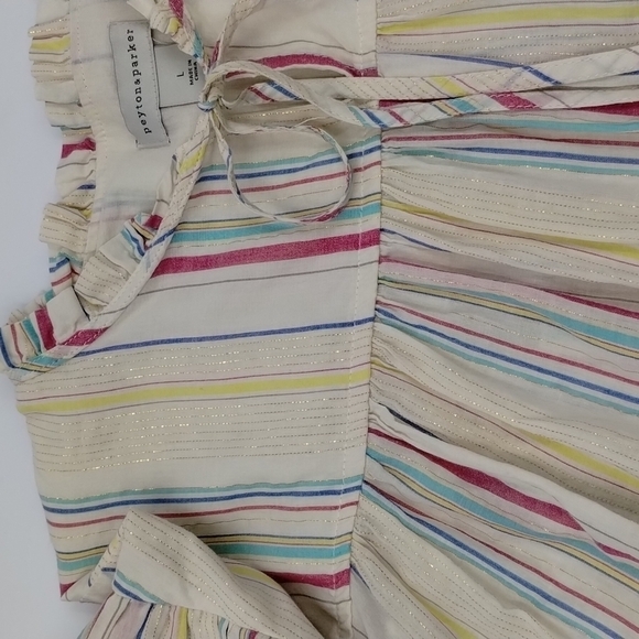 PEYTON & Parker Boho Ruffle Sleeve Multi-Striped Tie Top Size Large - Picture 11 of 11